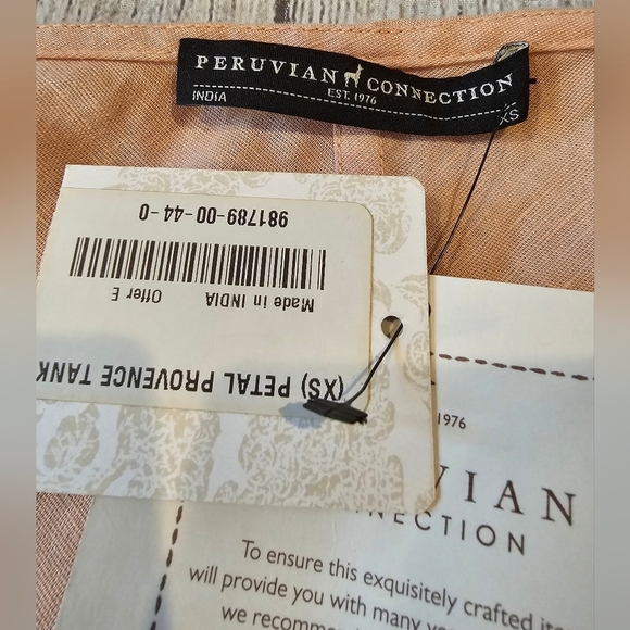 Peruvian Connection Size XS Petal Provence Tank Linen Blend Embroidered NWT - Picture 6 of 10